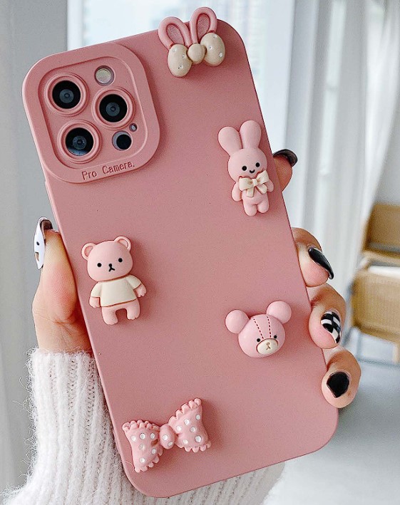 Silikonový obal pro mobil Apple Iphone 12 Pro Medvídci a zajíčci baby pink
