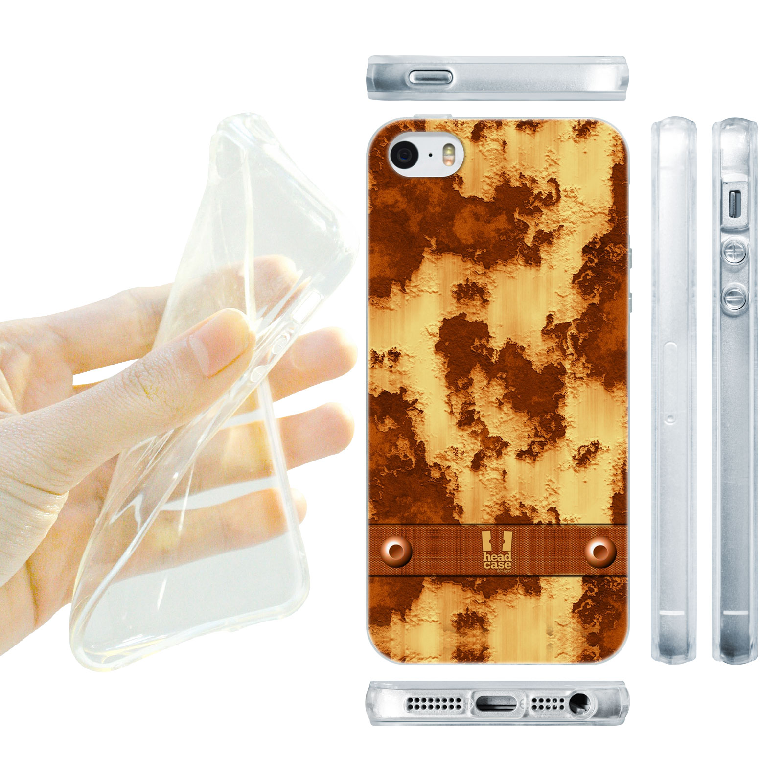HEAD CASE silikonový obal na mobil Iphone 5/5S imitace železo rezavé hnědá barva