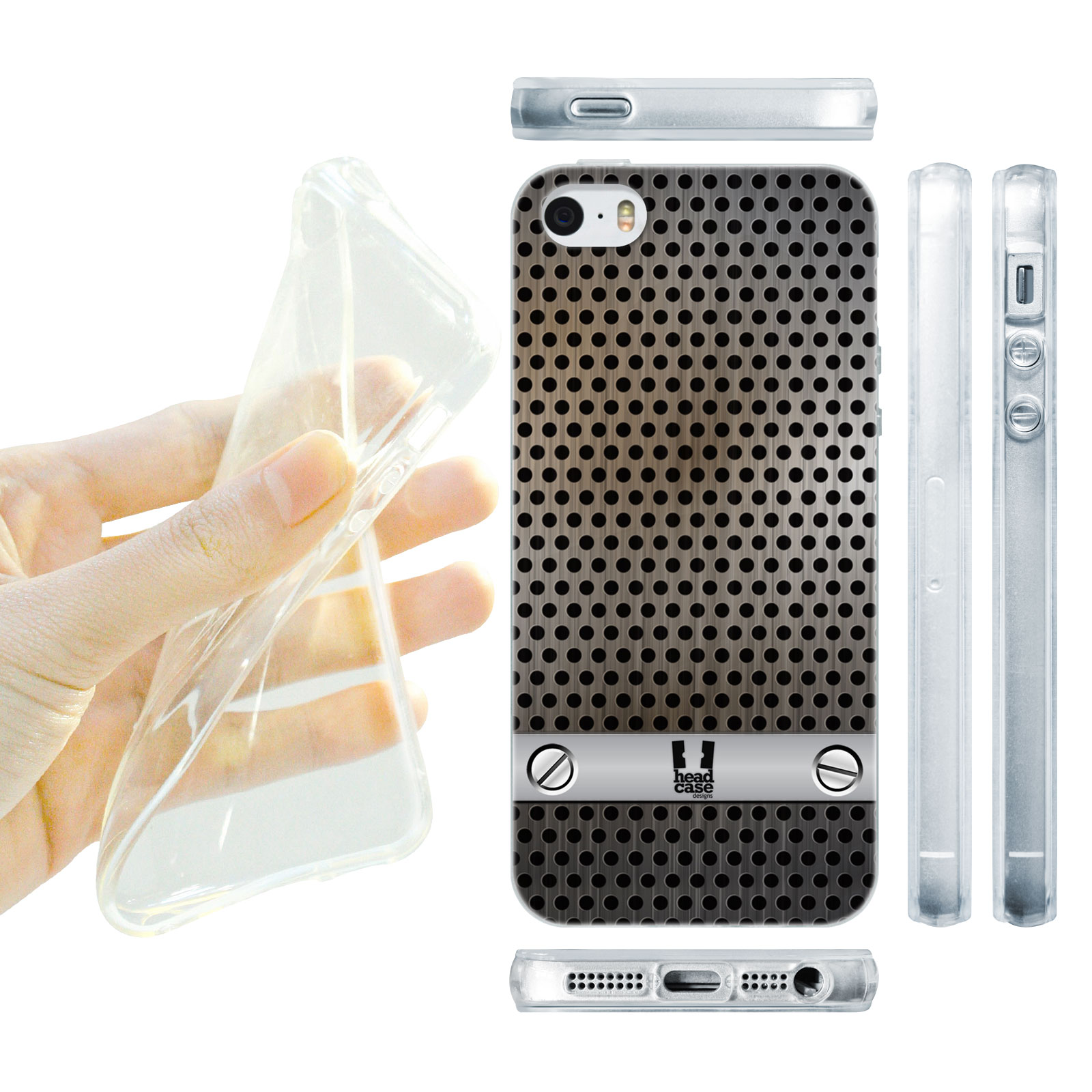 HEAD CASE silikonový obal na mobil Iphone 5/5S imitace železo šedá barva vzorek