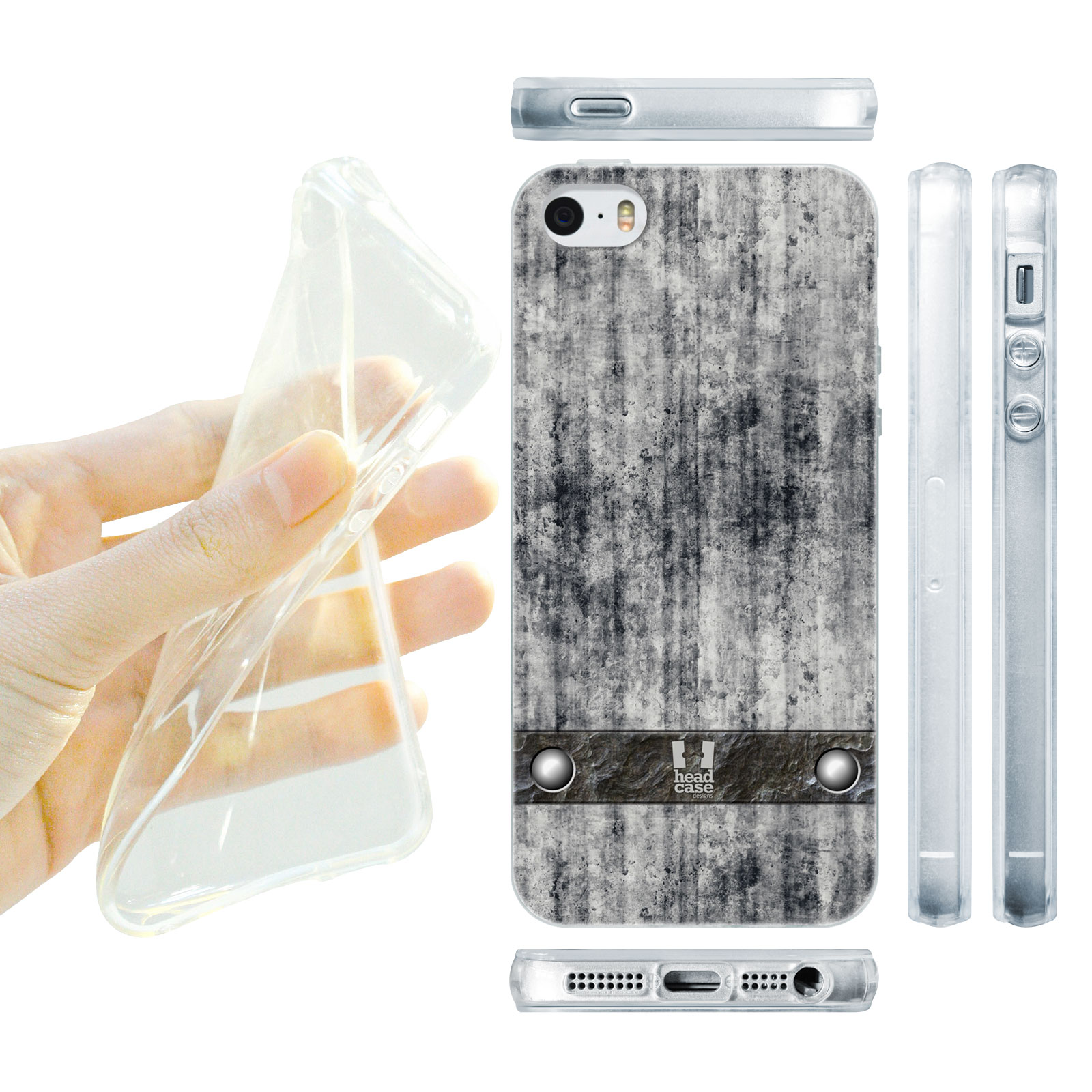 HEAD CASE silikonový obal na mobil Iphone 5/5S imitace beton šedá barva