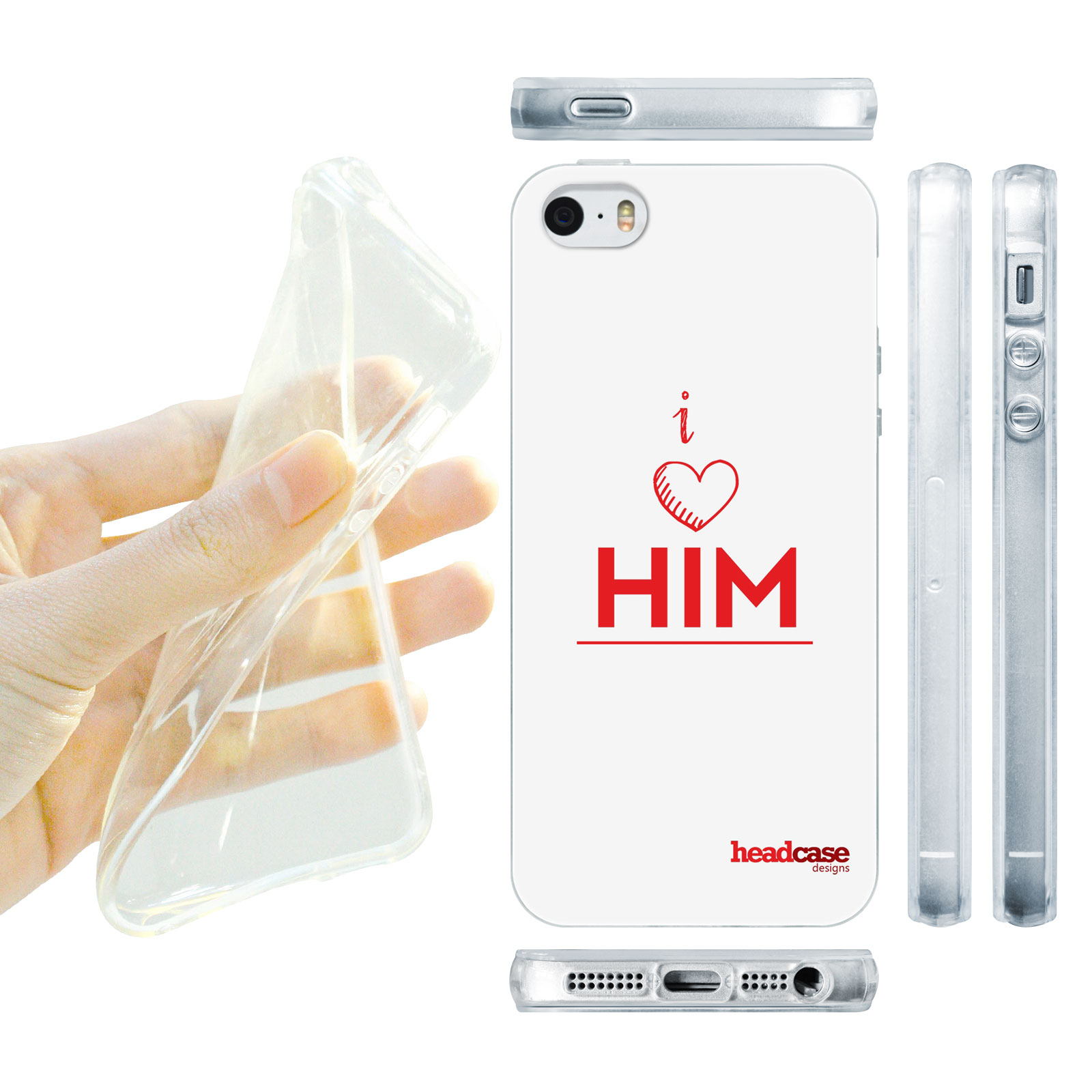 HEAD CASE silikonový obal na mobil Iphone 5/5S bílá barva červené srdce