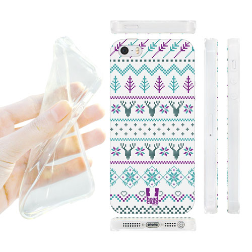 HEAD CASE silikonový obal na mobil Iphone 5/5S modrá a filová vánoční motiv zima
