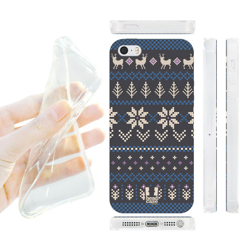HEAD CASE silikonový obal na mobil Iphone 5/5S modrá a šedá vánoce zima