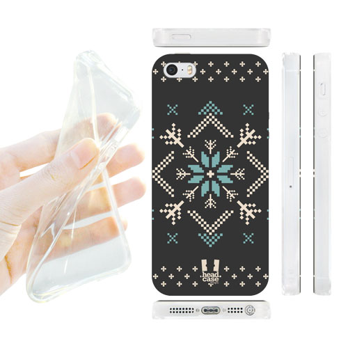 HEAD CASE silikonový obal na mobil Iphone 5/5S modrá a šedá hvězda vánoce