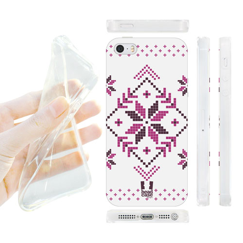 HEAD CASE silikonový obal na mobil Iphone 5/5S vánoce zima bílá a fialová vločka