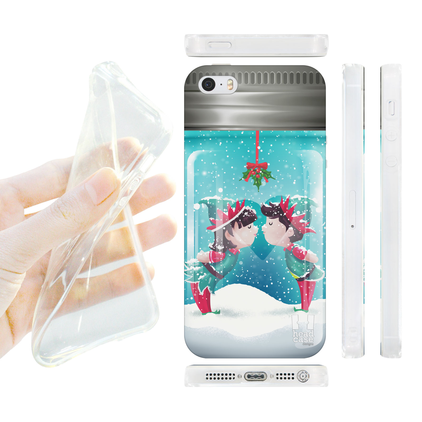 HEAD CASE silikonový obal na mobil Iphone 5/5S skleněná koule polibek pod jmelím modrá