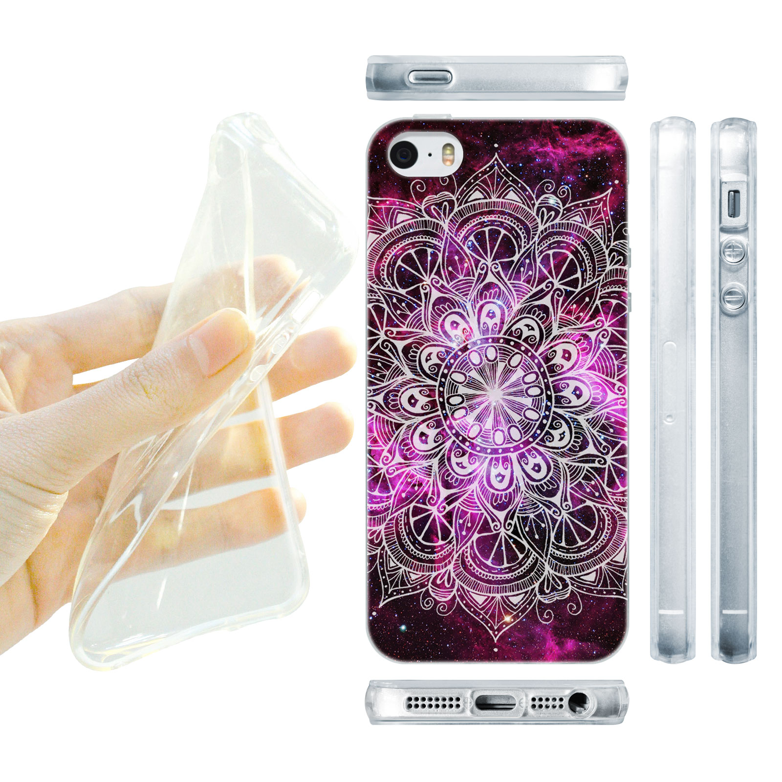 HEAD CASE silikonový obal na mobil Iphone 5/5S  barevná mandala vesmír fialová