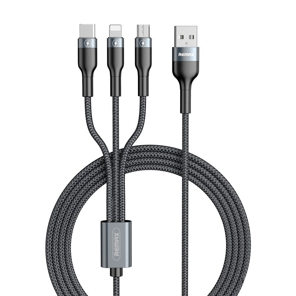 Remax nabíjecí kabel 3v1 Micro USB, Type C, Lightning šedý