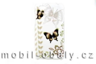 Pouzdro Faceplate na mobil HTC one V motýl bílý hnědý plast
