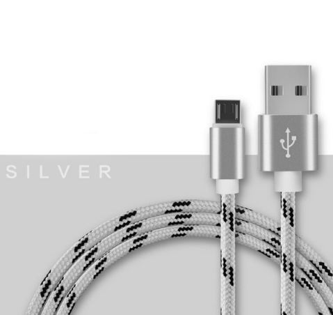 Micro USB nabíjecí, datový kabel stříbrná barva 2M