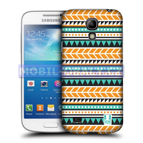 HEAD CASE pouzdro na mobil Samsung galaxy S4 mini Aztécký vzor oranžová a zelená