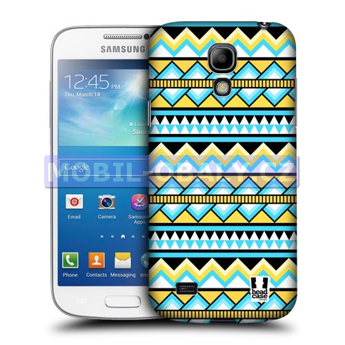 HEAD CASE pouzdro na mobil Samsung galaxy S4 mini Aztécký vzor žlutá a modrá