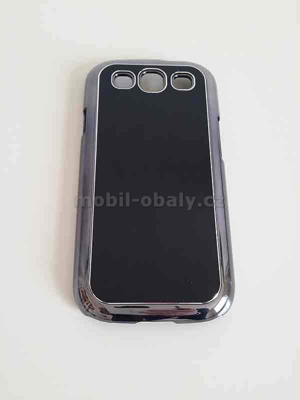 Obal na mobil Samsung Galaxy i9300 S3 pevný plast černá barva kovový vzhled