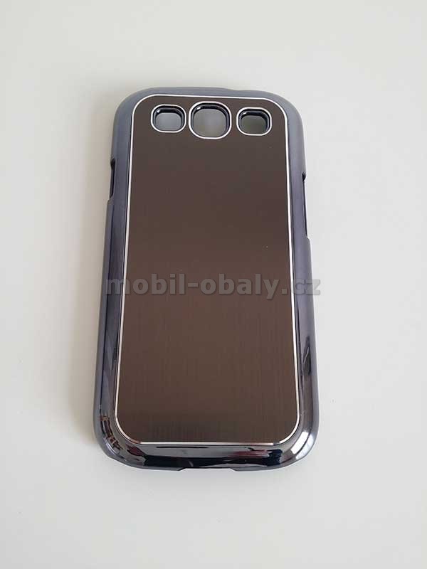 Obal na mobil Samsung Galaxy S3 pevný plast hnědá barva kovový vzhled