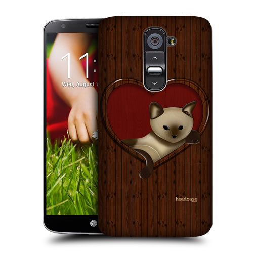 HEAD CASE pouzdro na mobil LG G2 vzor dřevěný ROMANTIC Kočka SRDCE