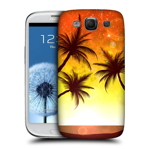 HEAD CASE obal na mobil Galaxy S3 i9300 silueta ostrov barevný oranžová