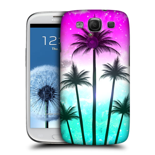 HEAD CASE obal na mobil Galaxy S3 i9300 silueta ostrov barevný růžová a modrá