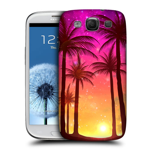 HEAD CASE obal na mobil Galaxy S3 i9300 silueta ostrov barevný růžová západ slunce