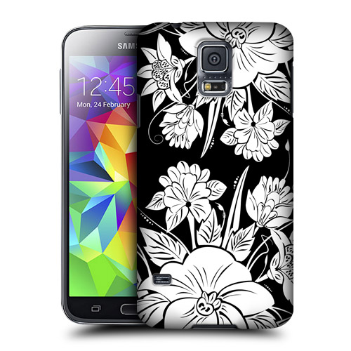 HEAD CASE obal na mobil Samsung Galaxy S5 černobílá květina vzor džungle