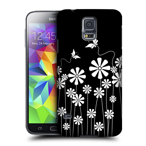 HEAD CASE obal na mobil Samsung Galaxy S5 černobílá květina vzor motýlek