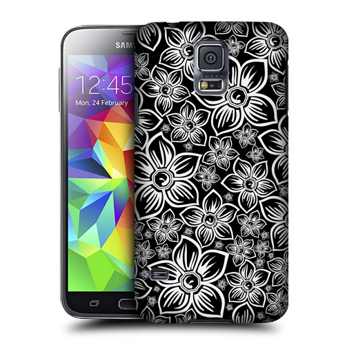 HEAD CASE obal na mobil Samsung Galaxy S5 černobílá květina vzor kopretina