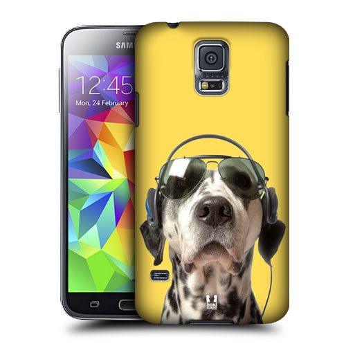 HEAD CASE obal na mobil Samsung Galaxy S5 vzor srandovní zvířátka pejsek se sluchátky žluté pozadí