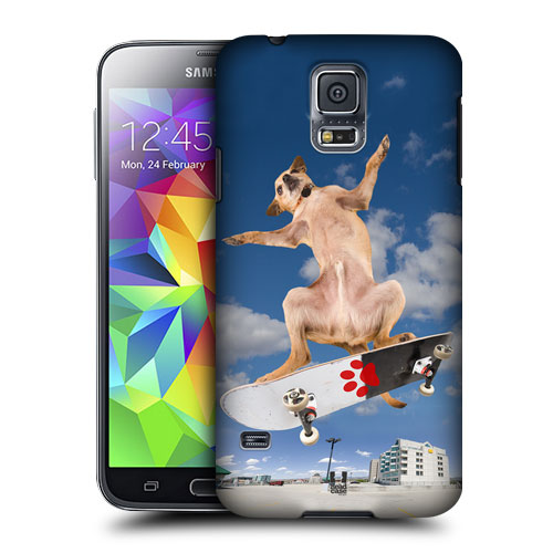 HEAD CASE obal na mobil Samsung Galaxy S5 vzor srandovní zvířátka pejsek skateboardista modré pozad
