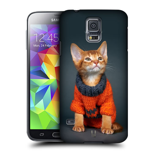 HEAD CASE obal na mobil Samsung Galaxy S5 vzor srandovní zvířátka kočička a oranžový svetr
