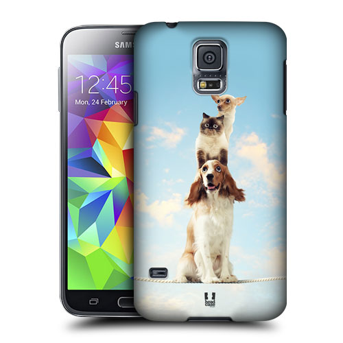 HEAD CASE obal na mobil Samsung Galaxy S5 vzor srandovní zvířátka pejsek a kočička tři akrobati