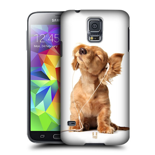HEAD CASE obal na mobil Samsung Galaxy S5 vzor srandovní zvířátka šteňátko a sluchátka bílá