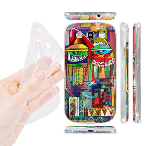 HEAD CASE silikonový obal na mobil Galaxy S3 i9300 barevná kočka abstraktní vzor kocour