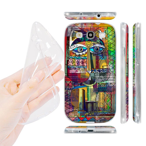 HEAD CASE silikonový obal na mobil Galaxy S3 i9300 barevná kočka abstraktní vzor Koukalka