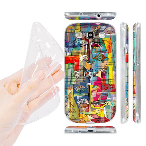 HEAD CASE silikonový obal na mobil Galaxy S3 i9300 barevná kočka abstraktní vzor zrcadlo