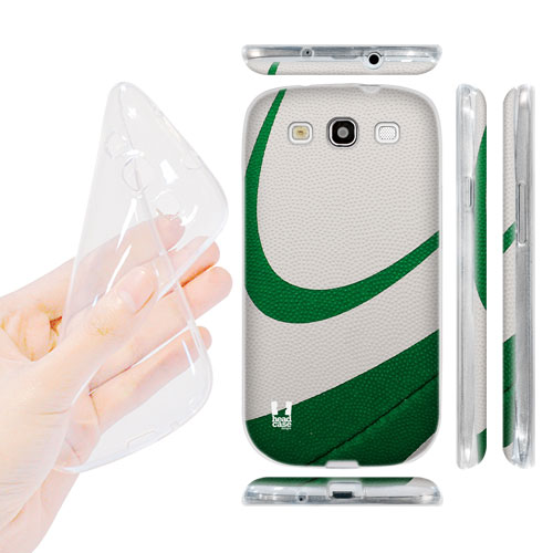 HEAD CASE silikonový obal na mobil Galaxy S3 i9300 rugby míč zelená a bílá barva