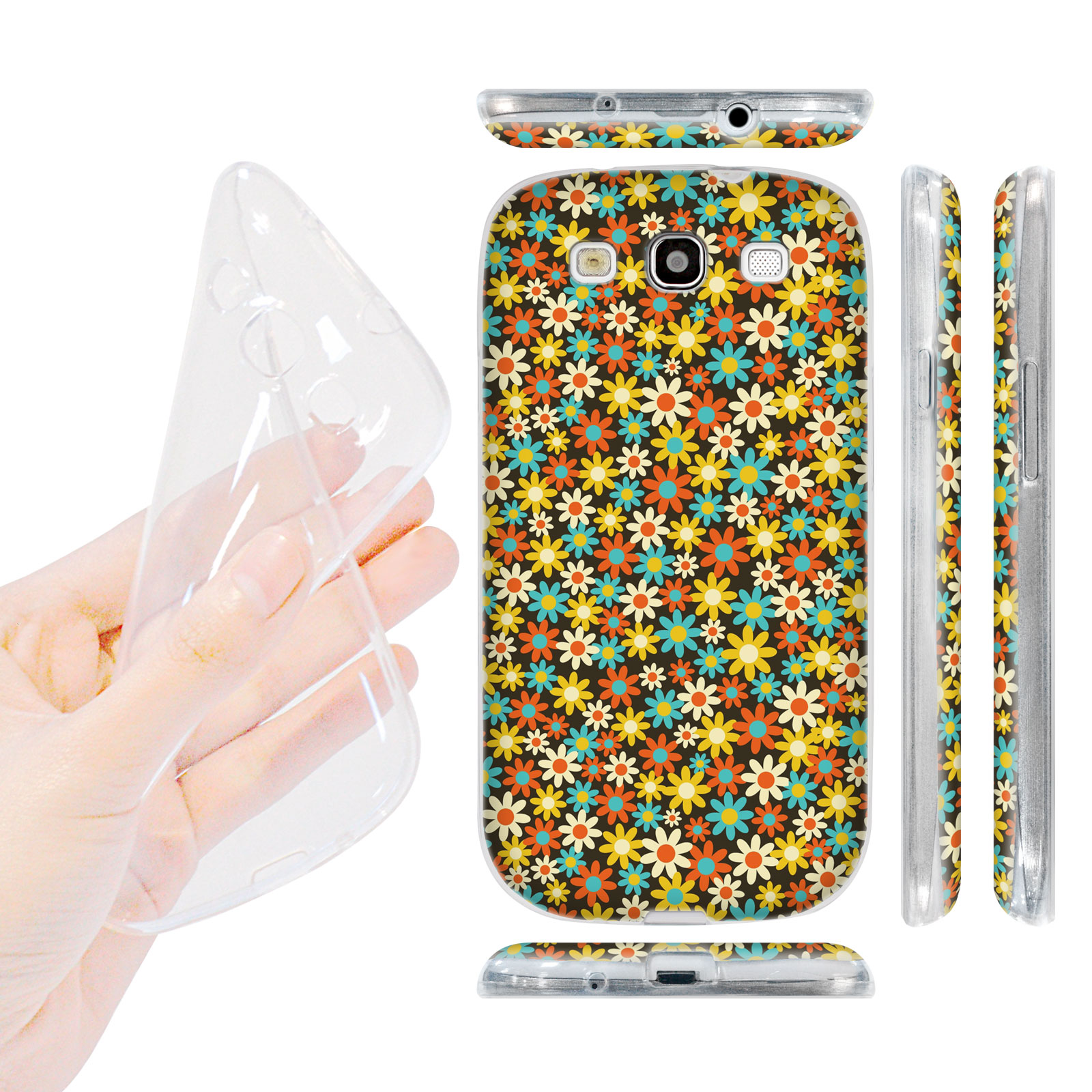 HEAD CASE silikonový obal na mobil Galaxy S3 i9300 malé květinky žlutá oranžová barva