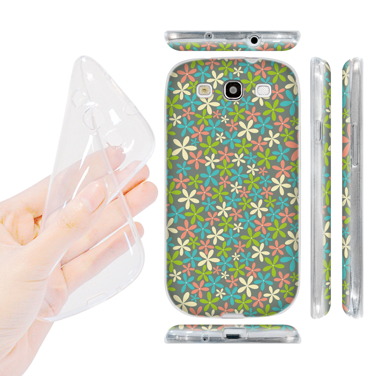 HEAD CASE silikonový obal na mobil Galaxy S3 i9300 malé květinky tyrkysová modrá barva