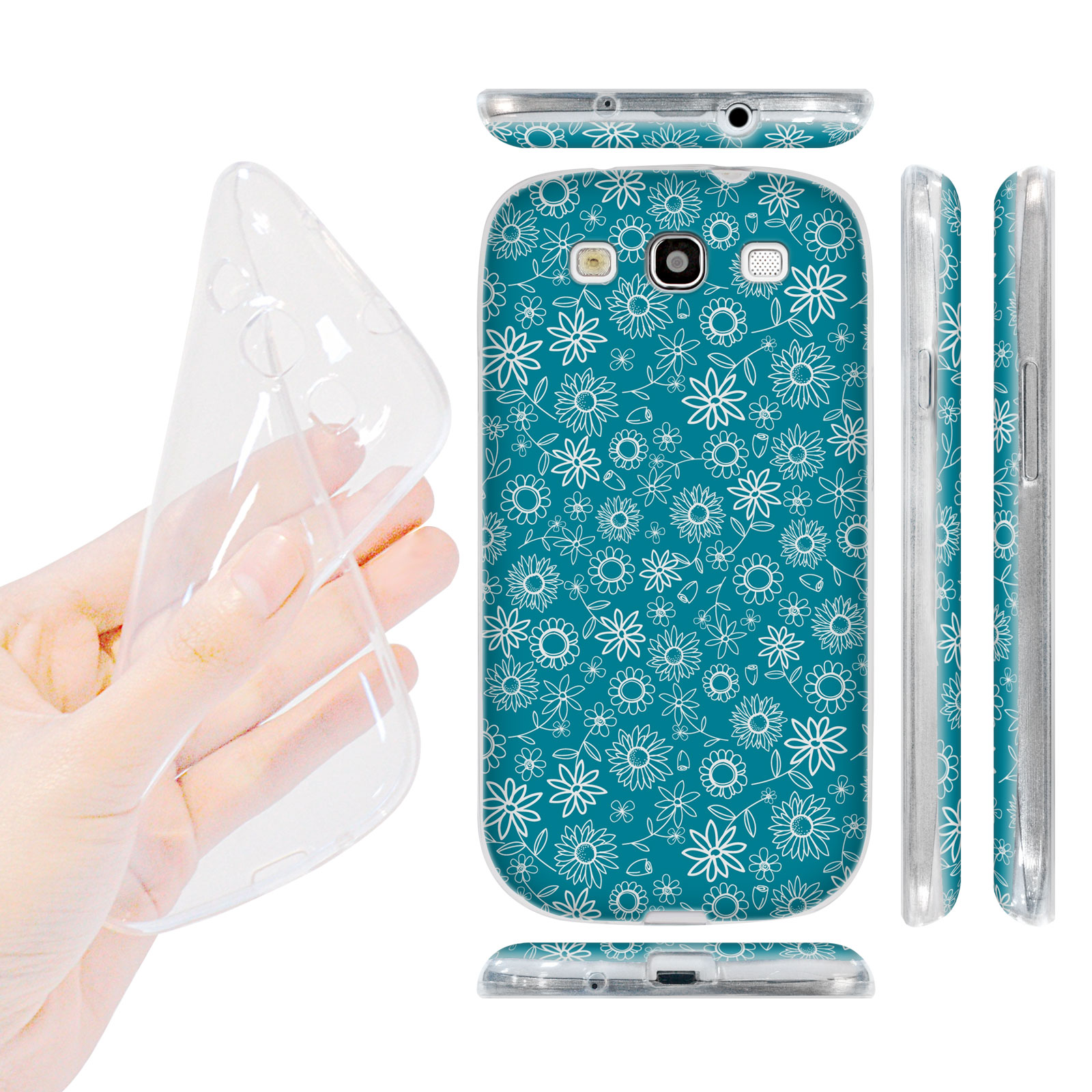 HEAD CASE silikonový obal na mobil Galaxy S3 i9300 malé květinky modrá barva