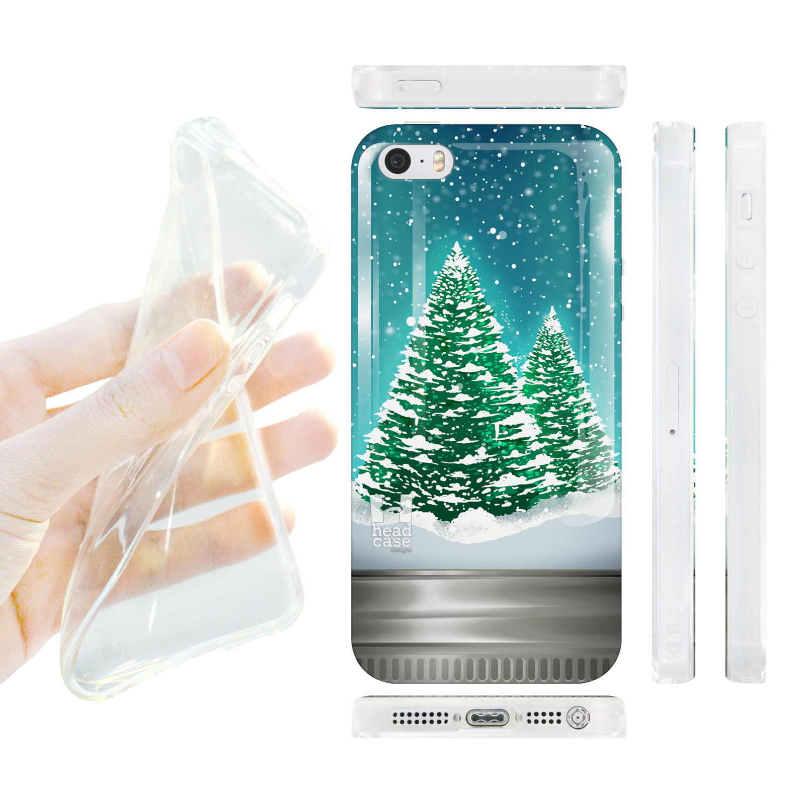 HEAD CASE silikonový obal na mobil Iphone 5/5S vánoční stromeček sníh zelená a modrá