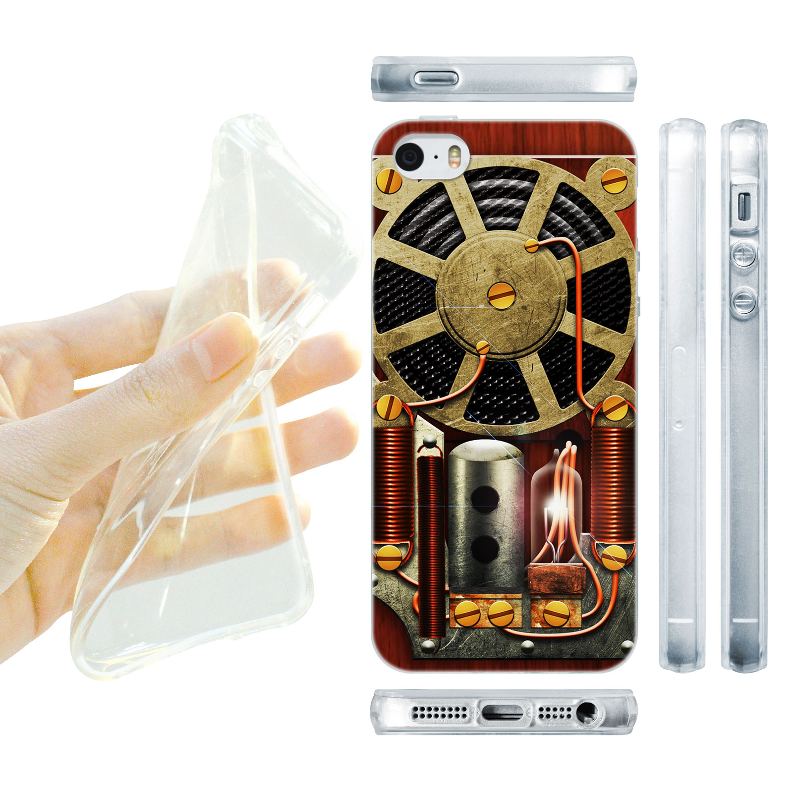 HEAD CASE silikonový obal na mobil Iphone 5/5S Vzor rádio uvnitř hnědá barva