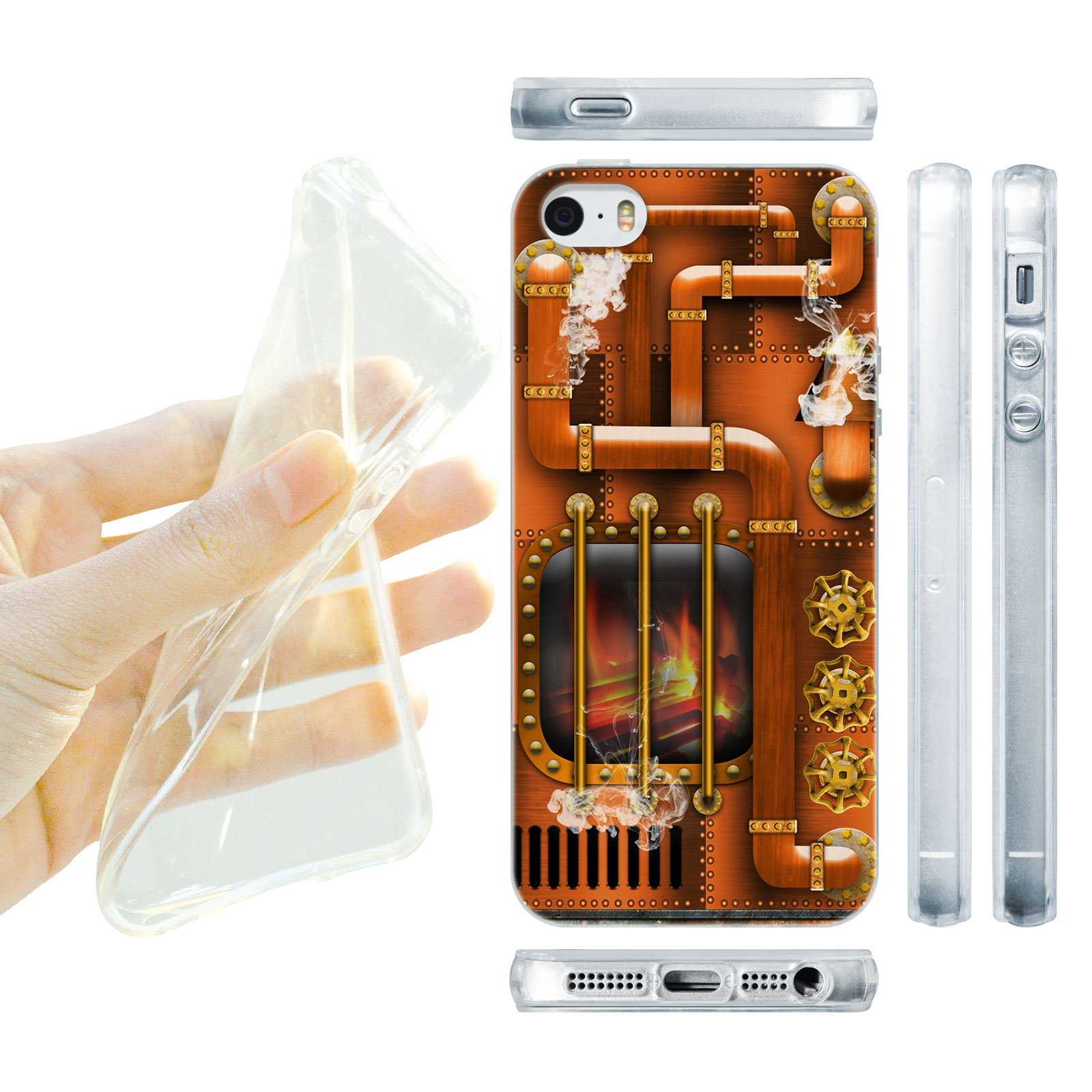 HEAD CASE silikonový obal na mobil Iphone 5/5S Vzor století páry hnědá