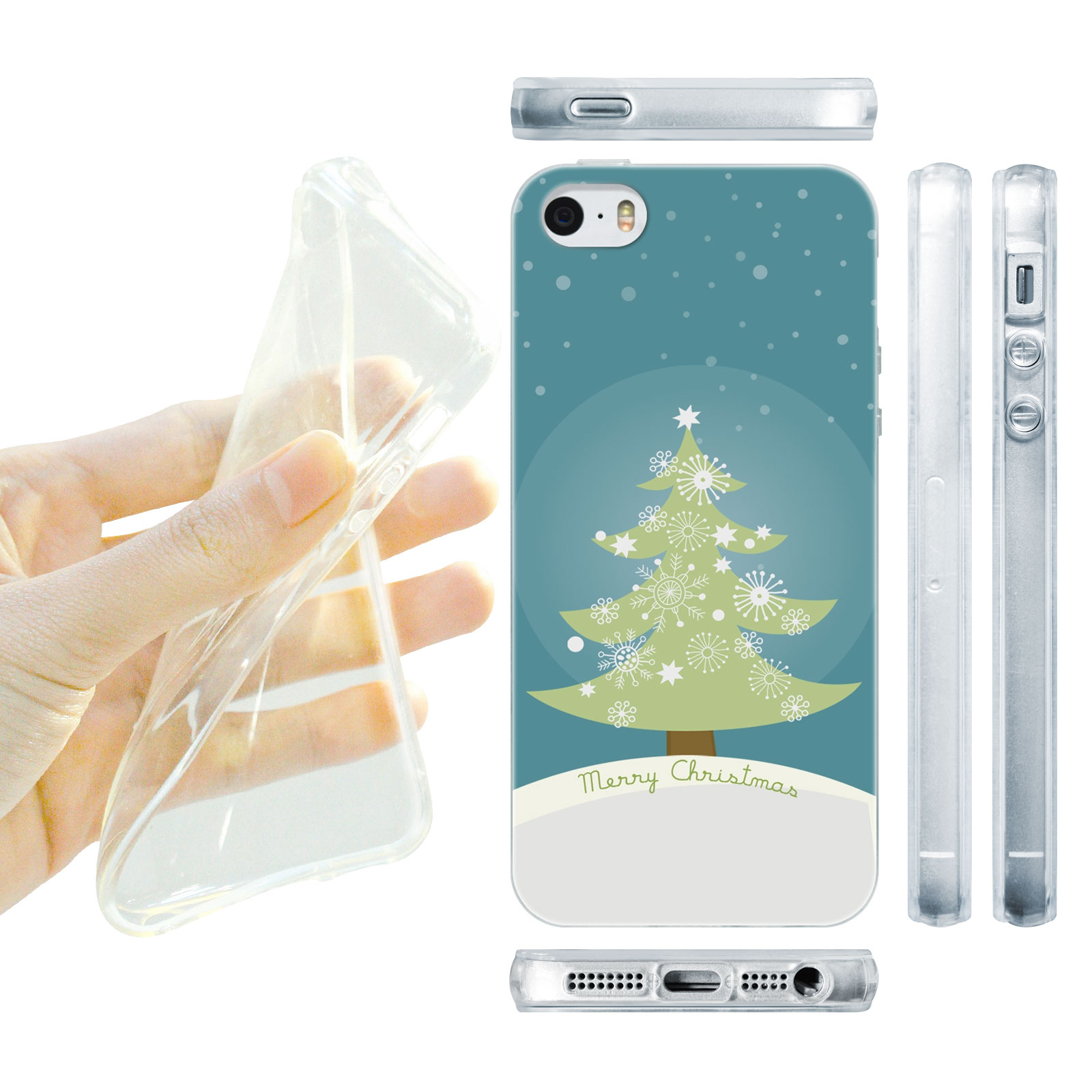 HEAD CASE silikonový obal na mobil Iphone 5/5S Vzor vánoce stromeček modrá barva