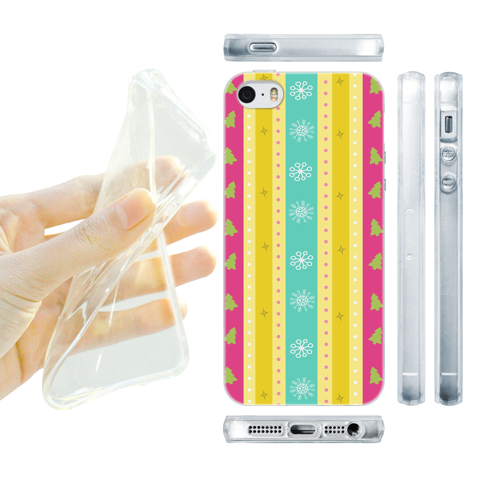 HEAD CASE silikonový obal na mobil Iphone 5/5S Vzor vánoce vánoční proužky růžová žlutá
