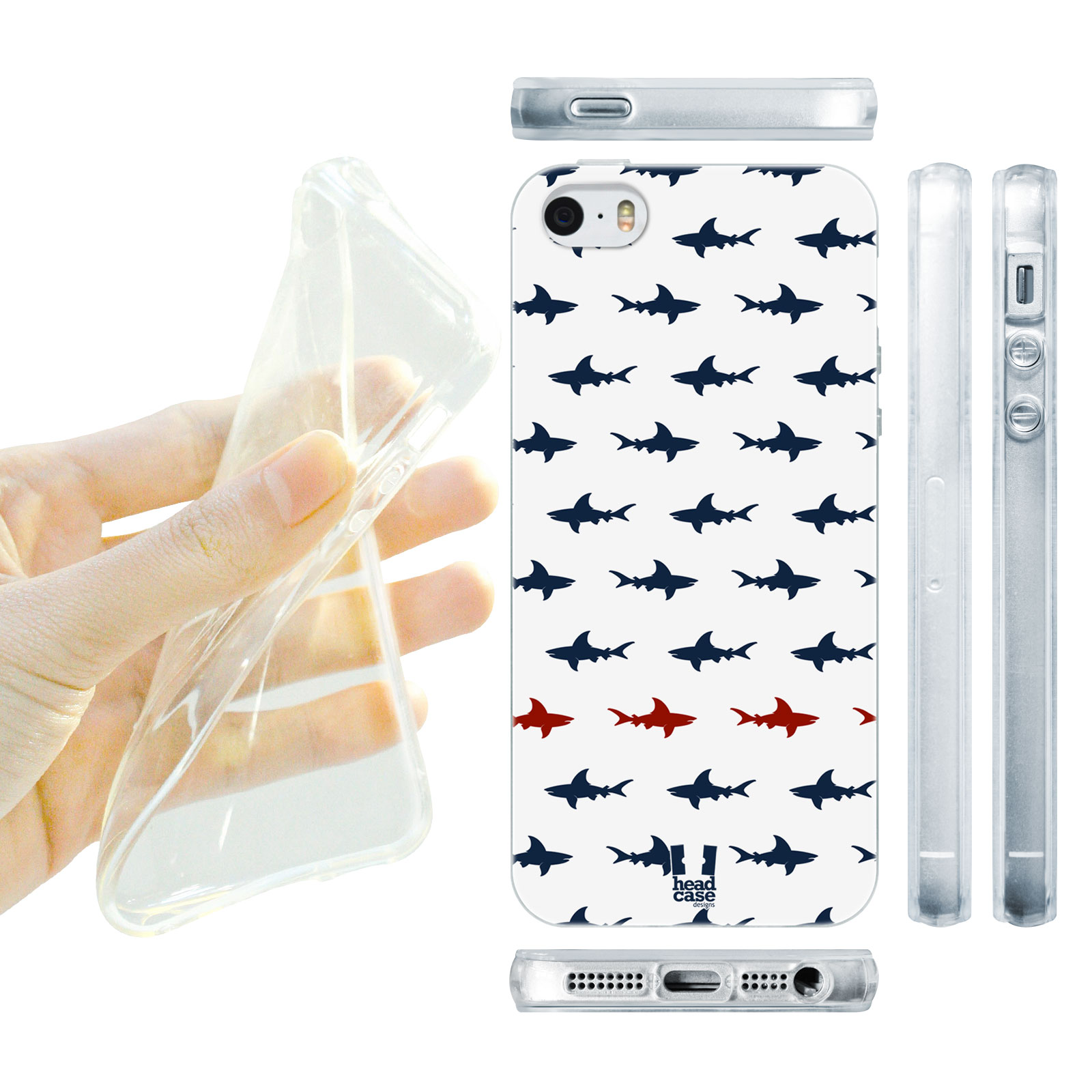 HEAD CASE silikonový obal na mobil Iphone 5/5S vzor žralok malé rybičky modrá a červená