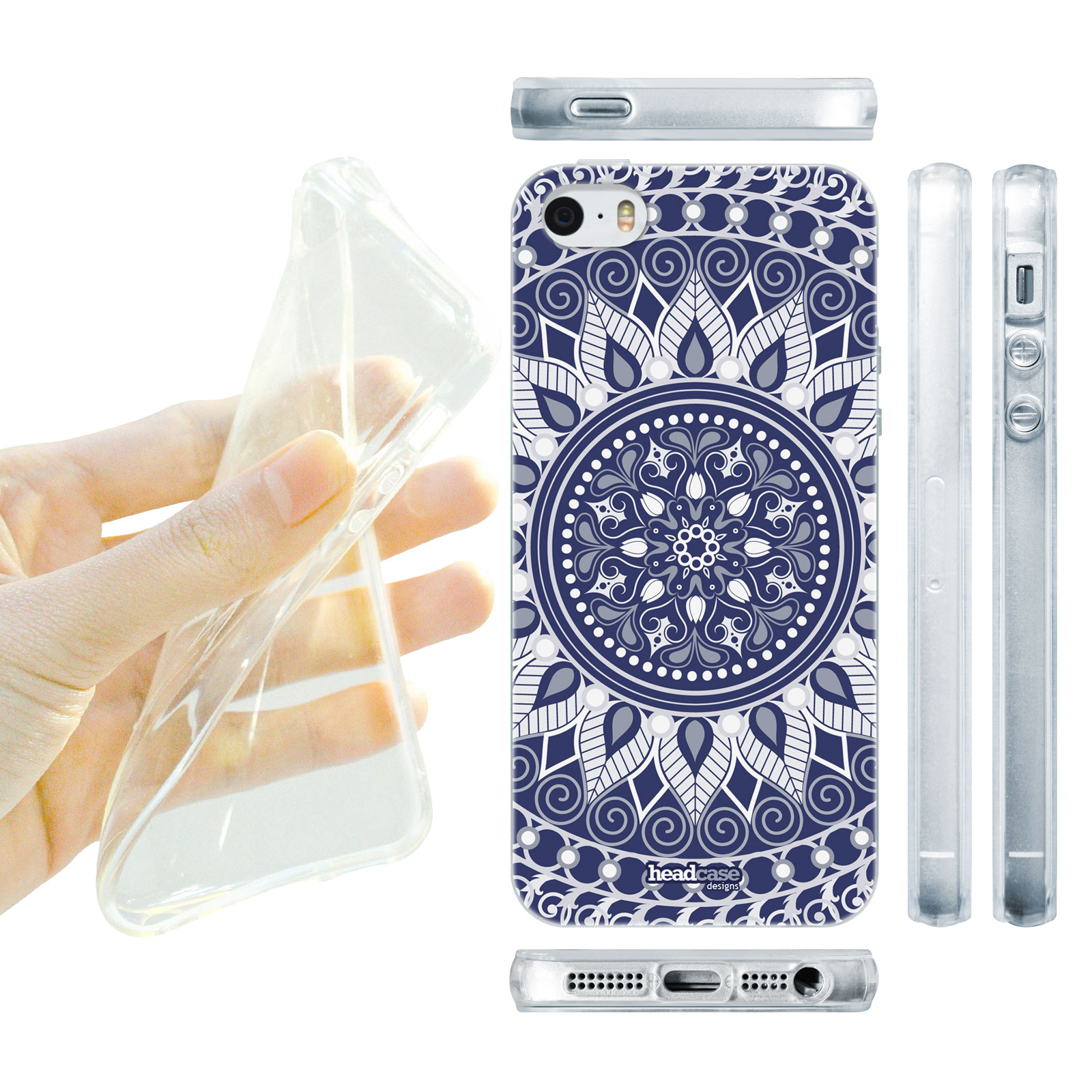 HEAD CASE silikonový obal na mobil Iphone 5/5S vzor mandala indie modrá barva