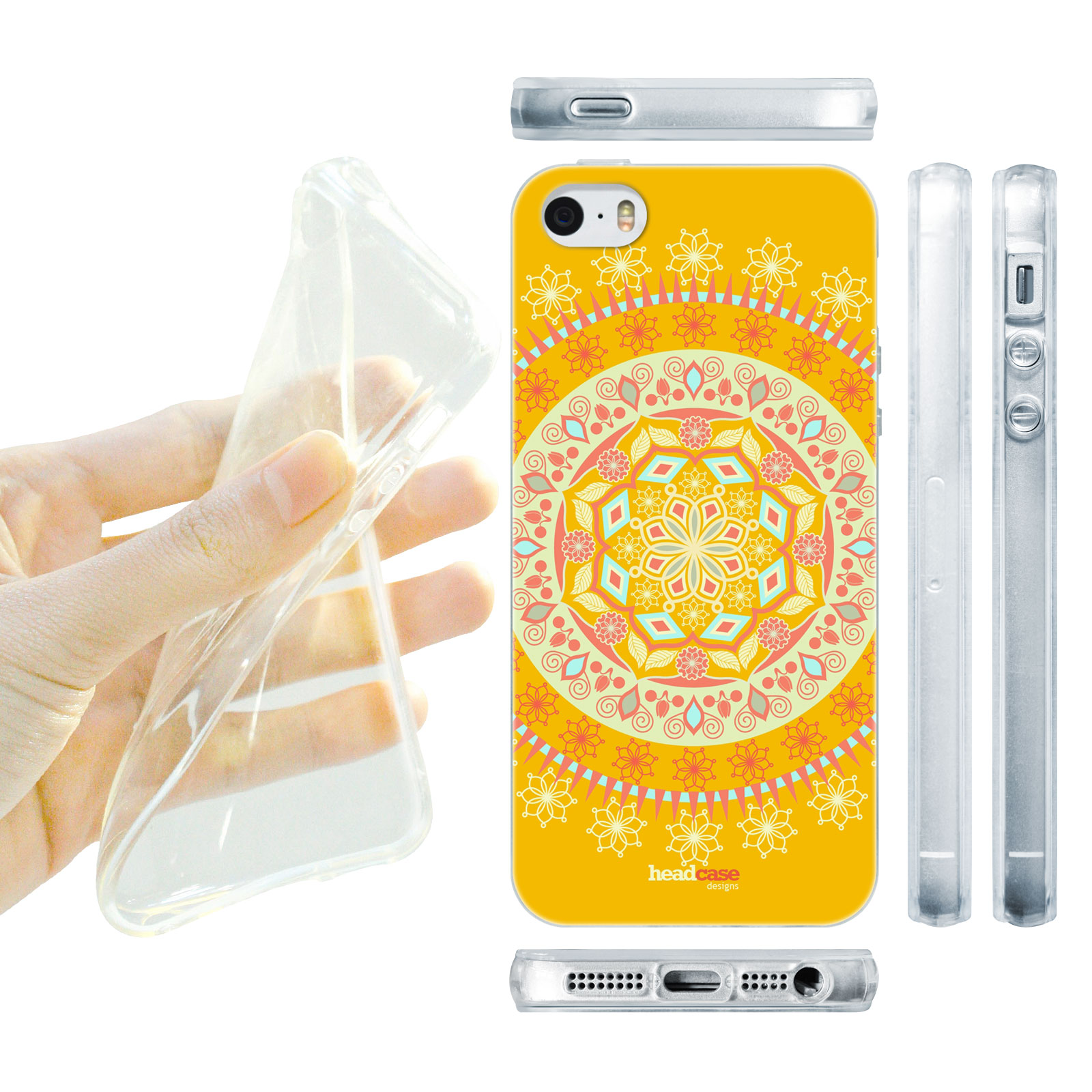 HEAD CASE silikonový obal na mobil Iphone 5/5S vzor mandala indie žlutá barva