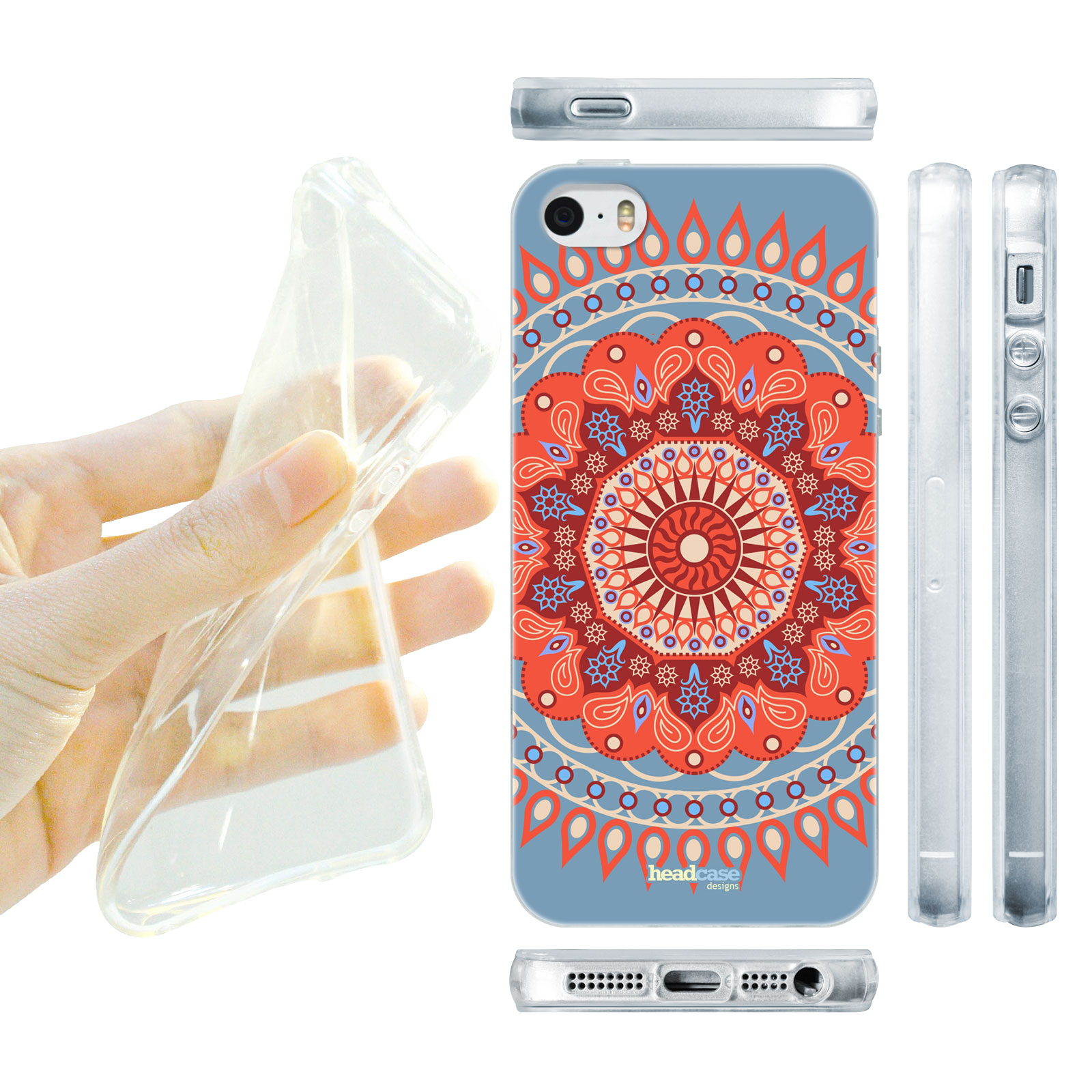 HEAD CASE silikonový obal na mobil Iphone 5/5S vzor mandala Indie modrá a červená