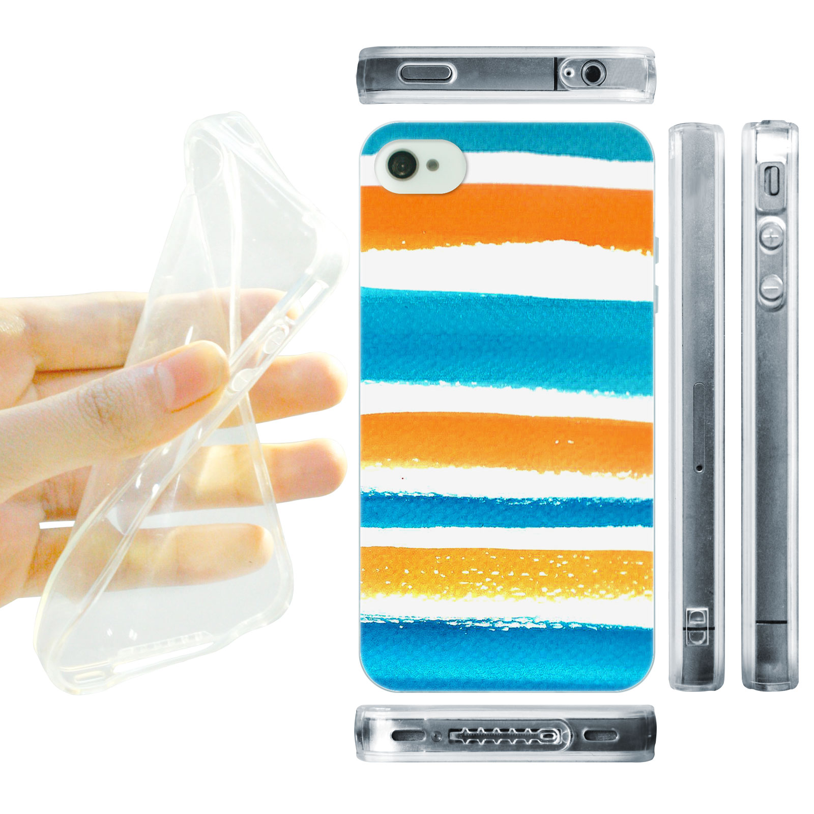 HEAD CASE silikonový obal na mobil Iphone 4/4S Vzor barevné pruhy oranžová a modrá