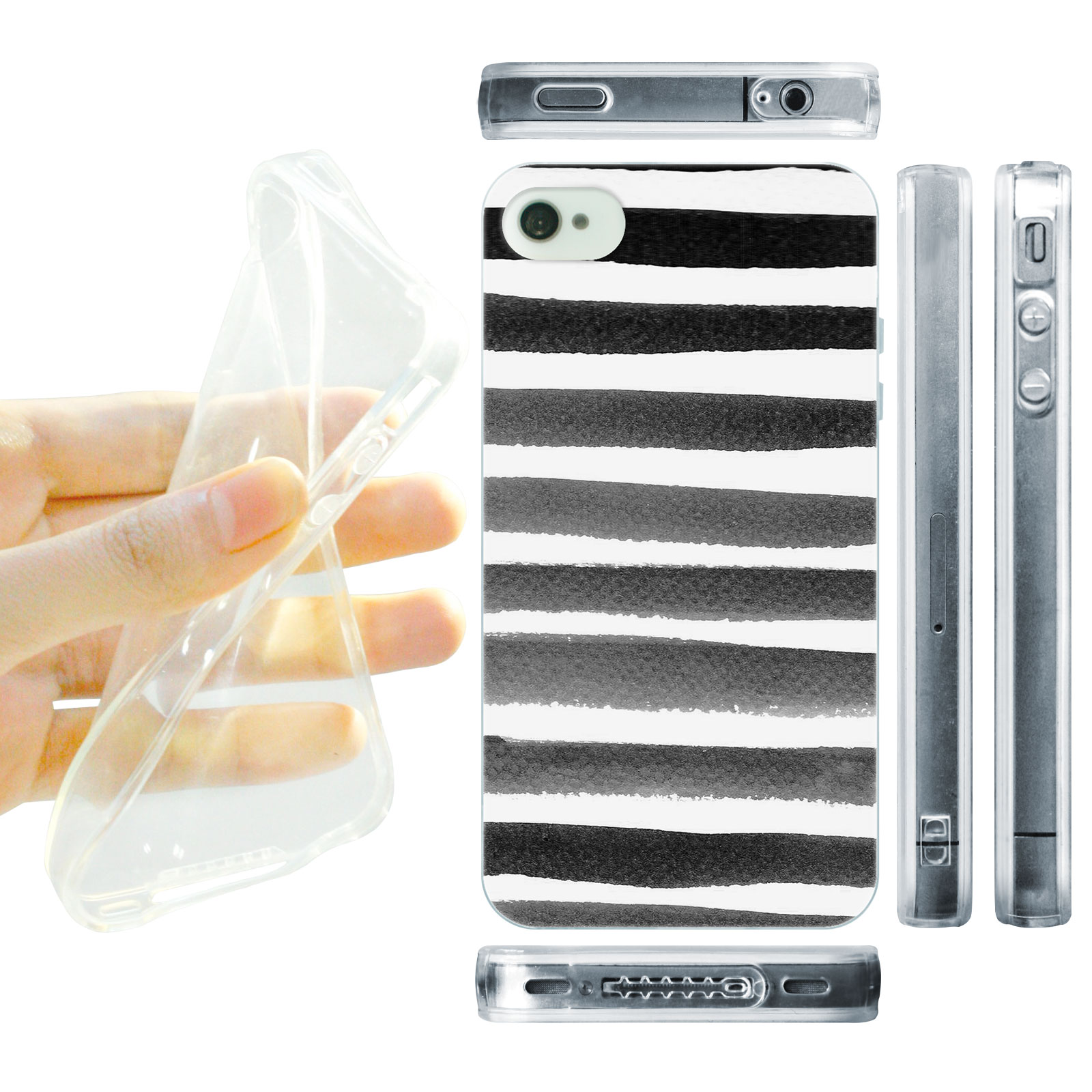 HEAD CASE silikonový obal na mobil Iphone 4/4S Vzor barevné pruhy černá a bílá barva