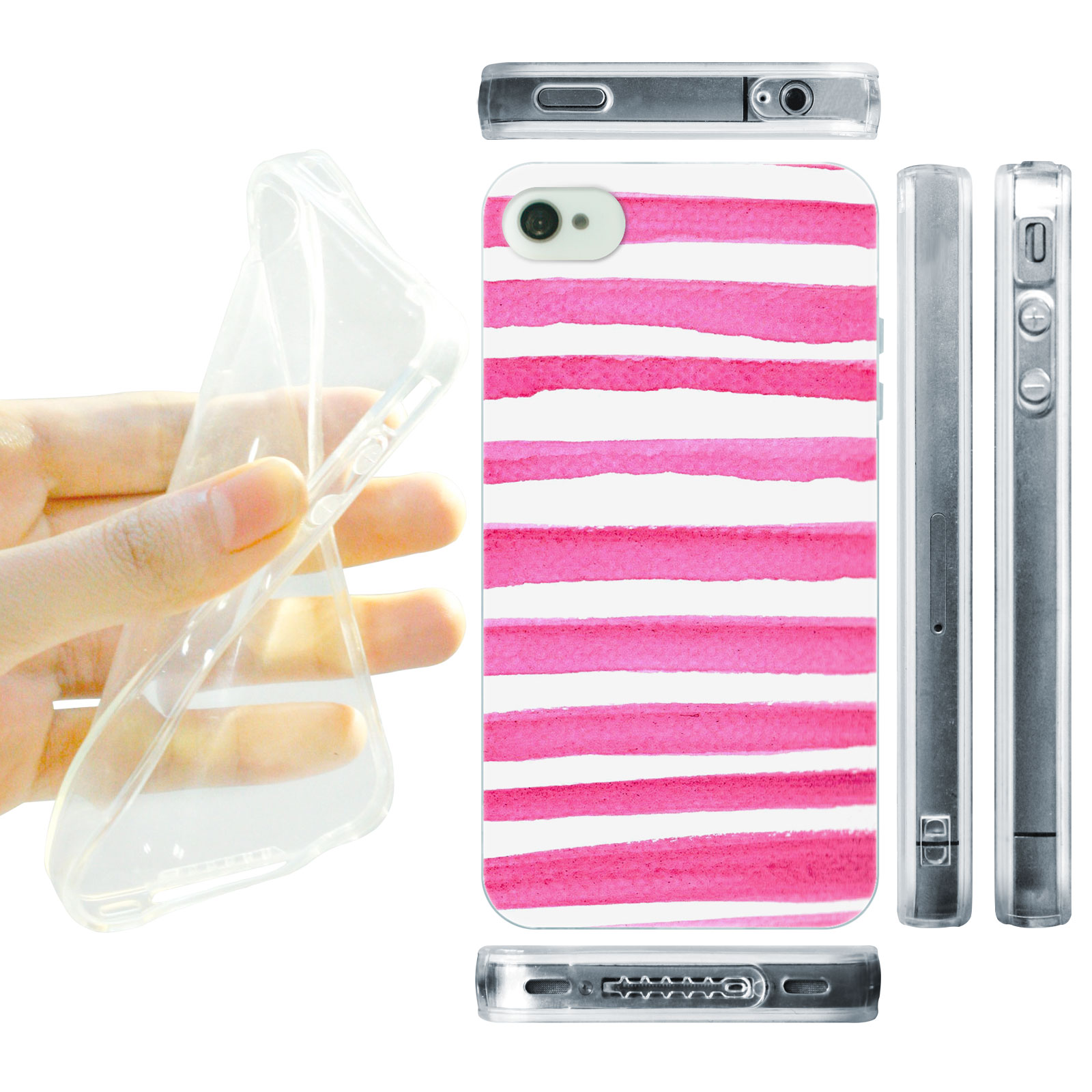 HEAD CASE silikonový obal na mobil Iphone 4/4S Vzor barevné pruhy růžová barva