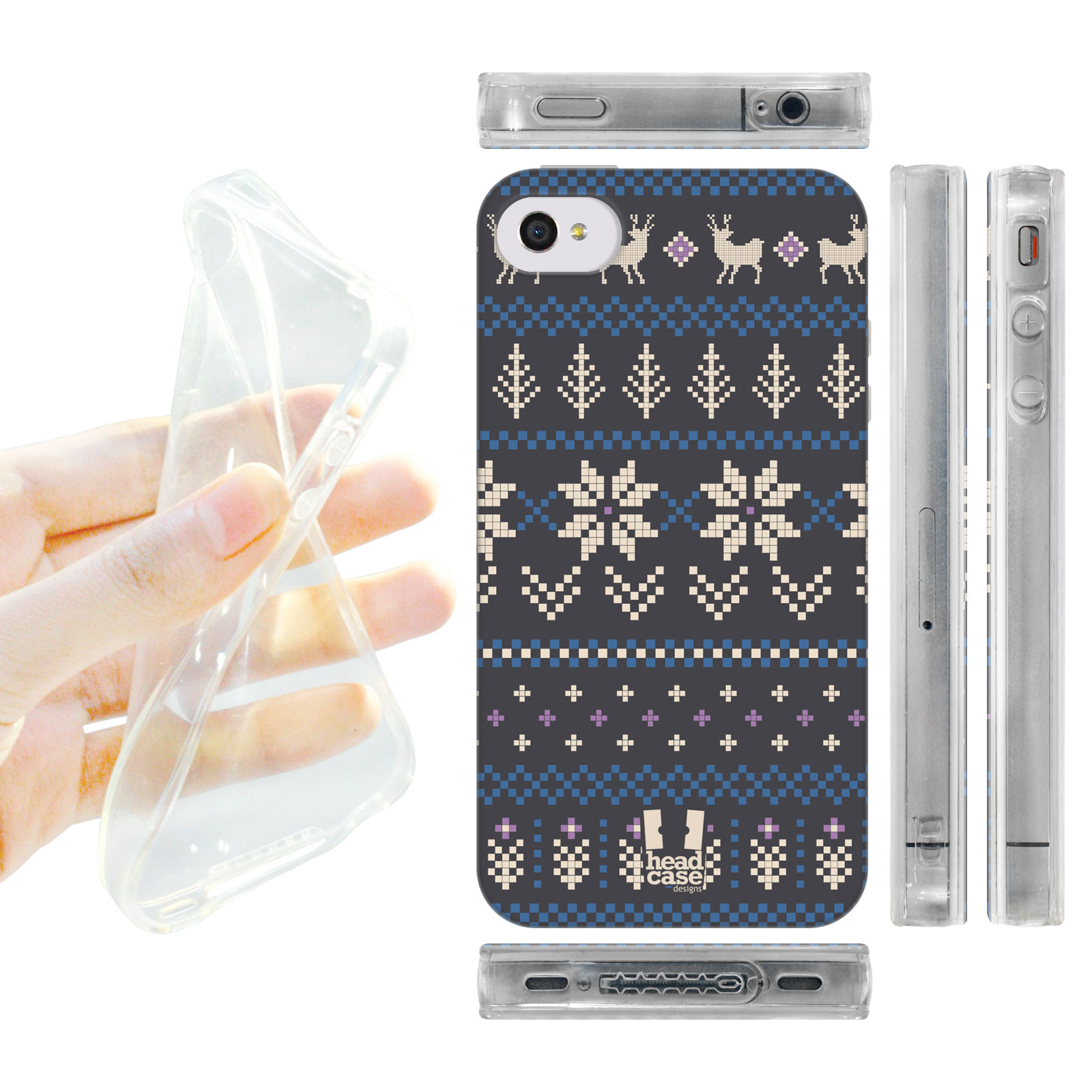 HEAD CASE silikonový obal na mobil Iphone 4/4S Vzor zima modrá na šedé
